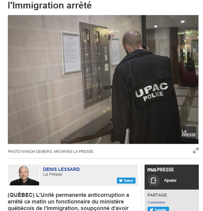 یک افسر اداره مهاجرت کبک دستگیر شد